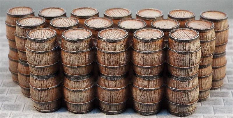Vertically stacked Large Wooden Barrels